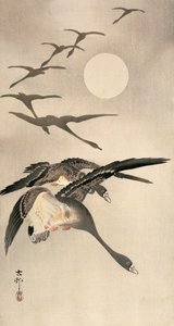 Gansos voladores y luna llena, c. principios de 1900 de Ohara Koson